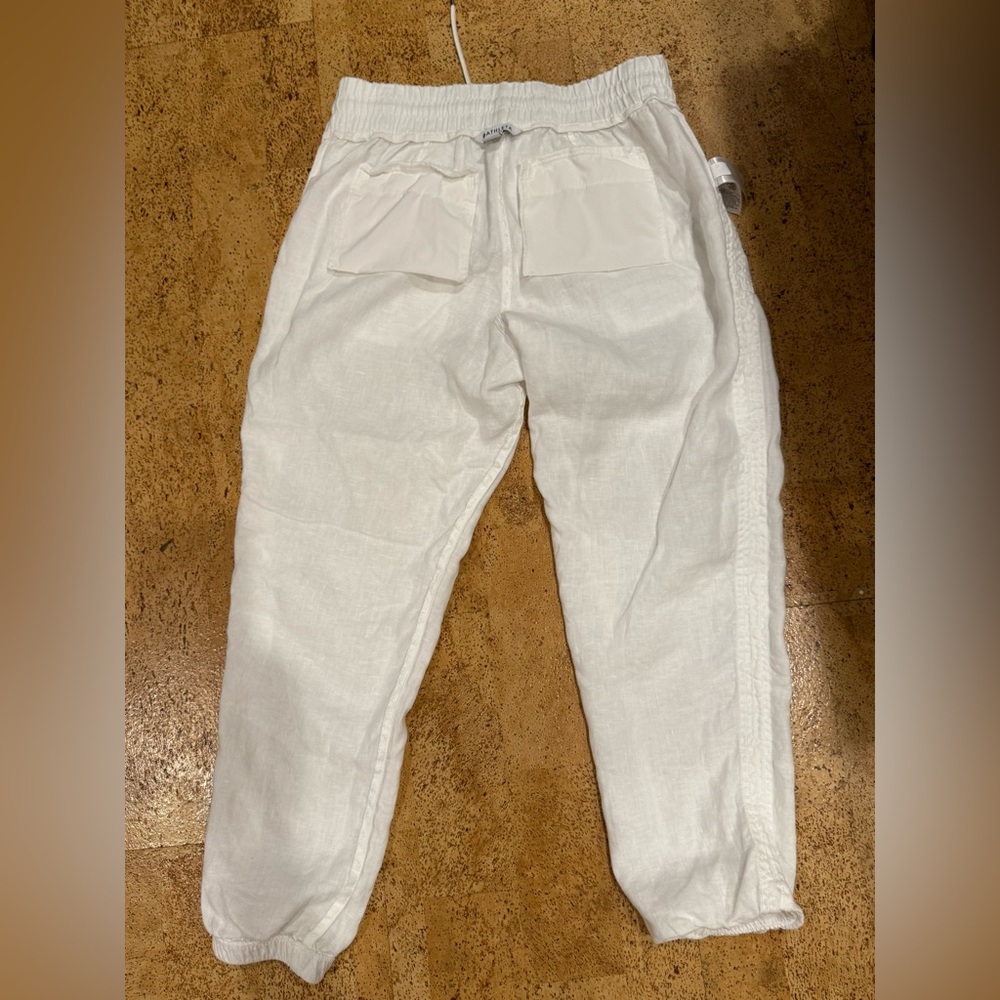 Athleta Cabo Linen Joggers Women's 8 White Chambray Pants 100% Linen Airy Beach - Picture 16 of 16
